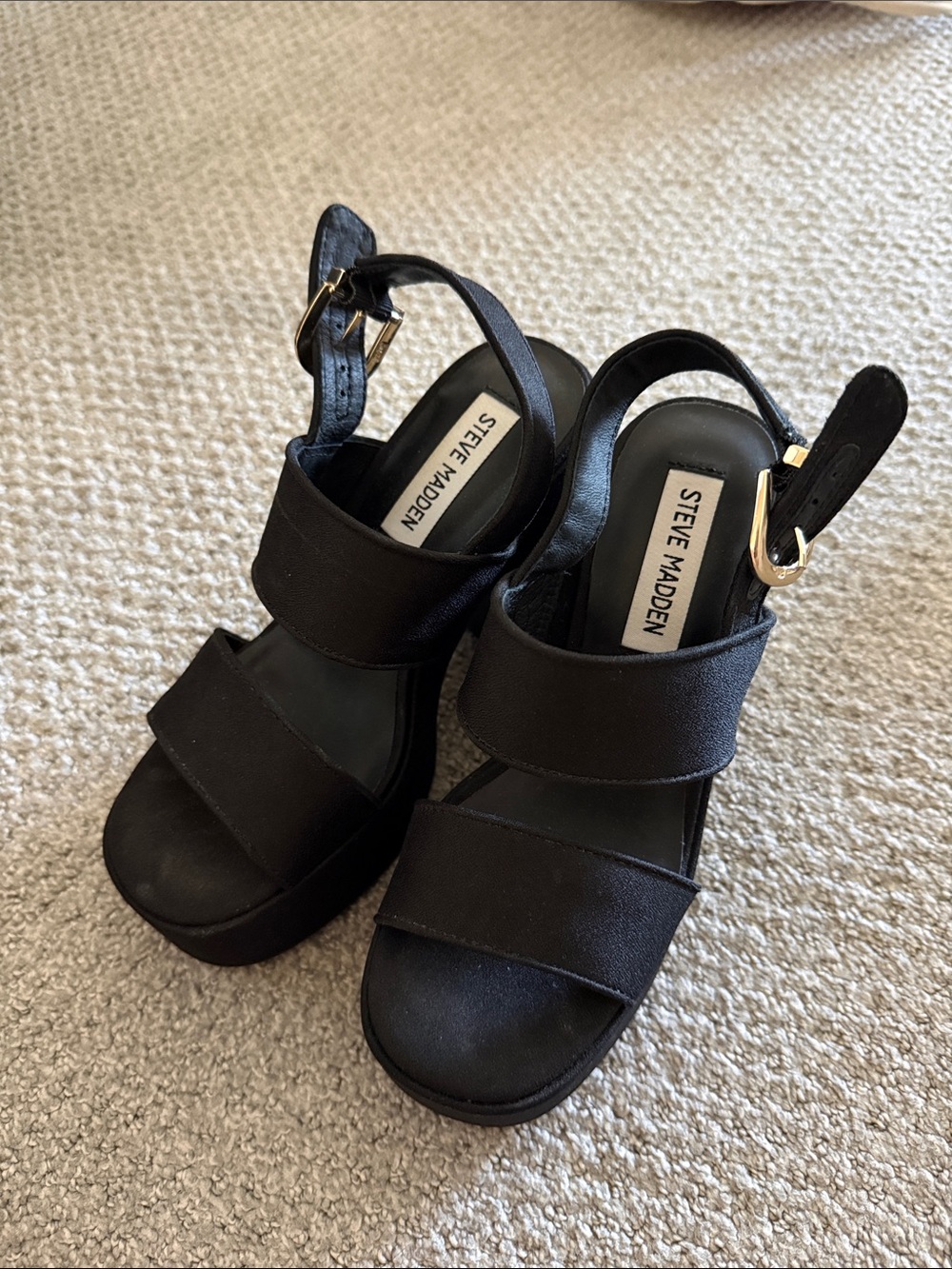 Steve Madden Black Wide-Strap Platform chunky heel Sz 5.5